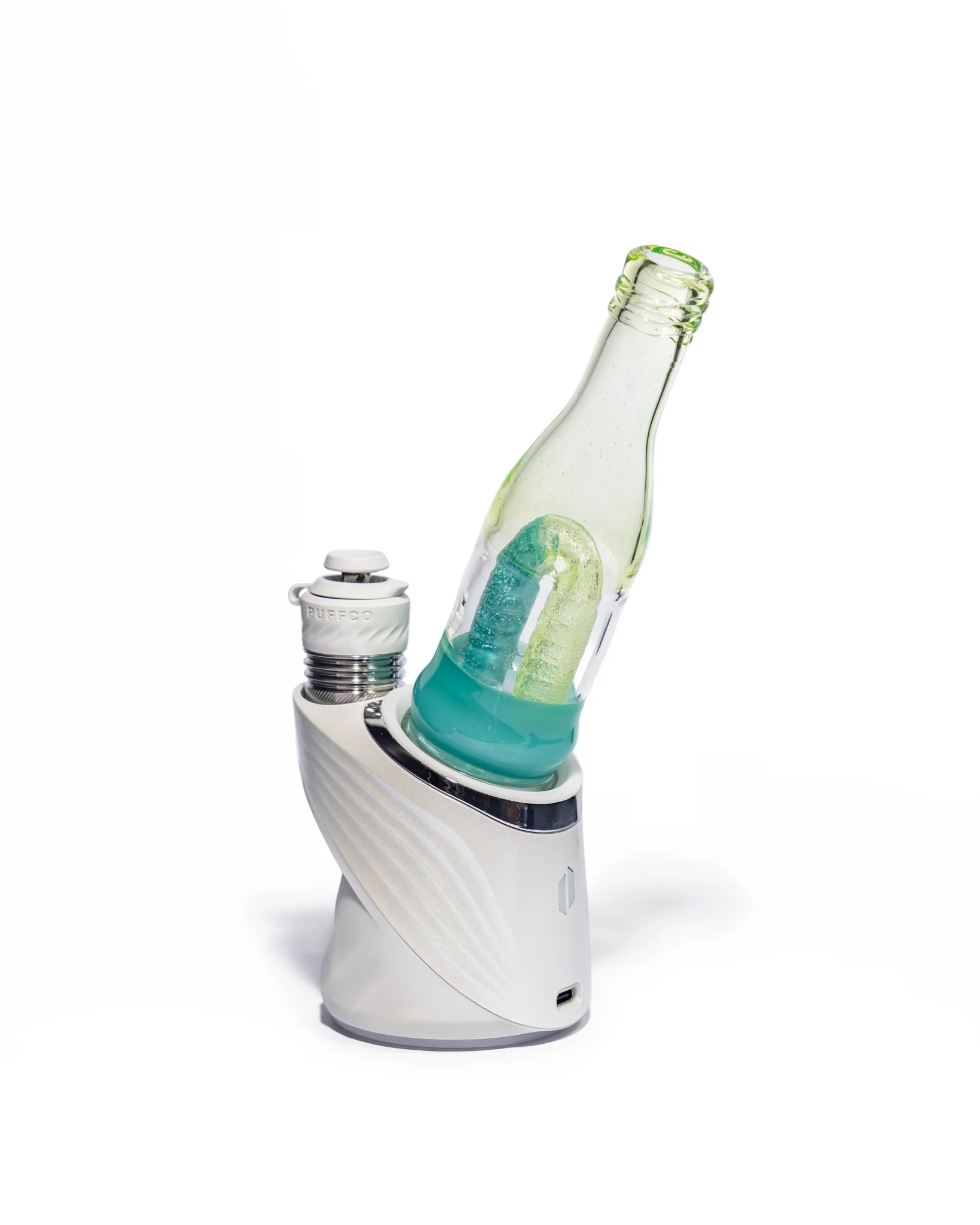 Emperial Glass - Worked Sour Worm Bottle Puffco Attachment - Slyme & Aqua - Image 4