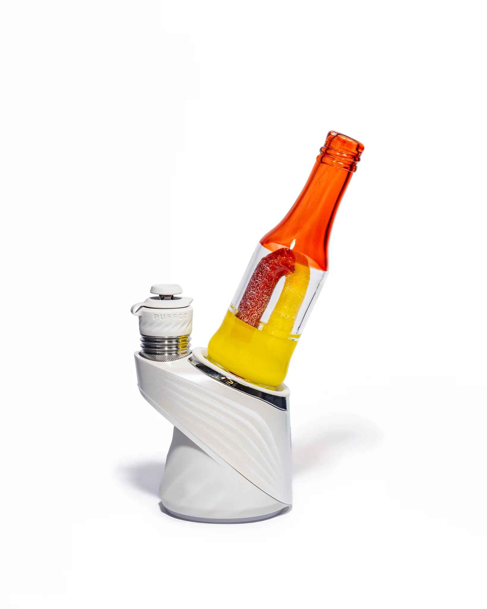 Emperial Glass - Worked Sour Worm Bottle Puffco Attachment - Cad Red & Yellow - Image 3
