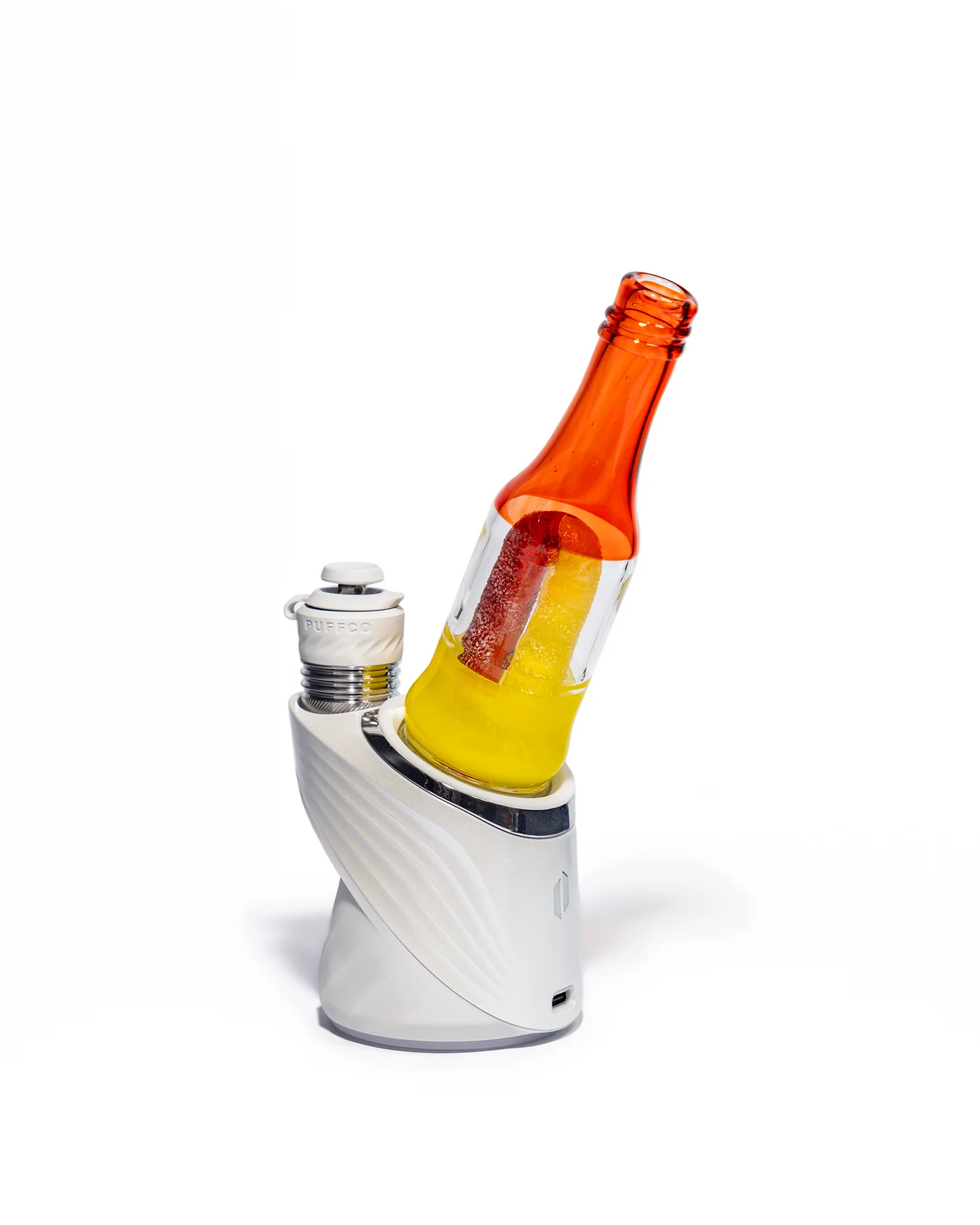 Emperial Glass - Worked Sour Worm Bottle Puffco Attachment - Cad Red & Yellow - Image 4