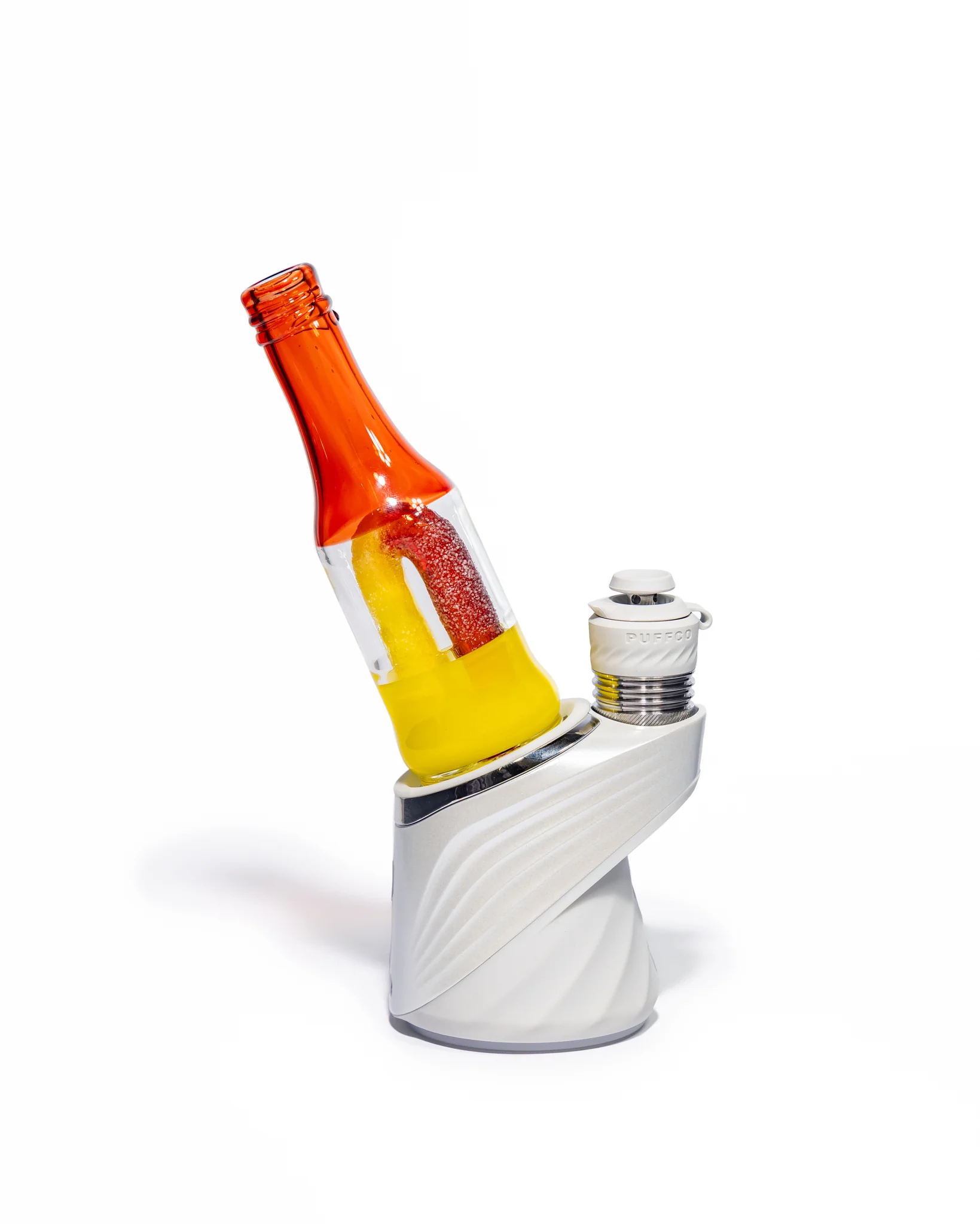 Emperial Glass - Worked Sour Worm Bottle Puffco Attachment - Cad Red & Yellow - Image 7