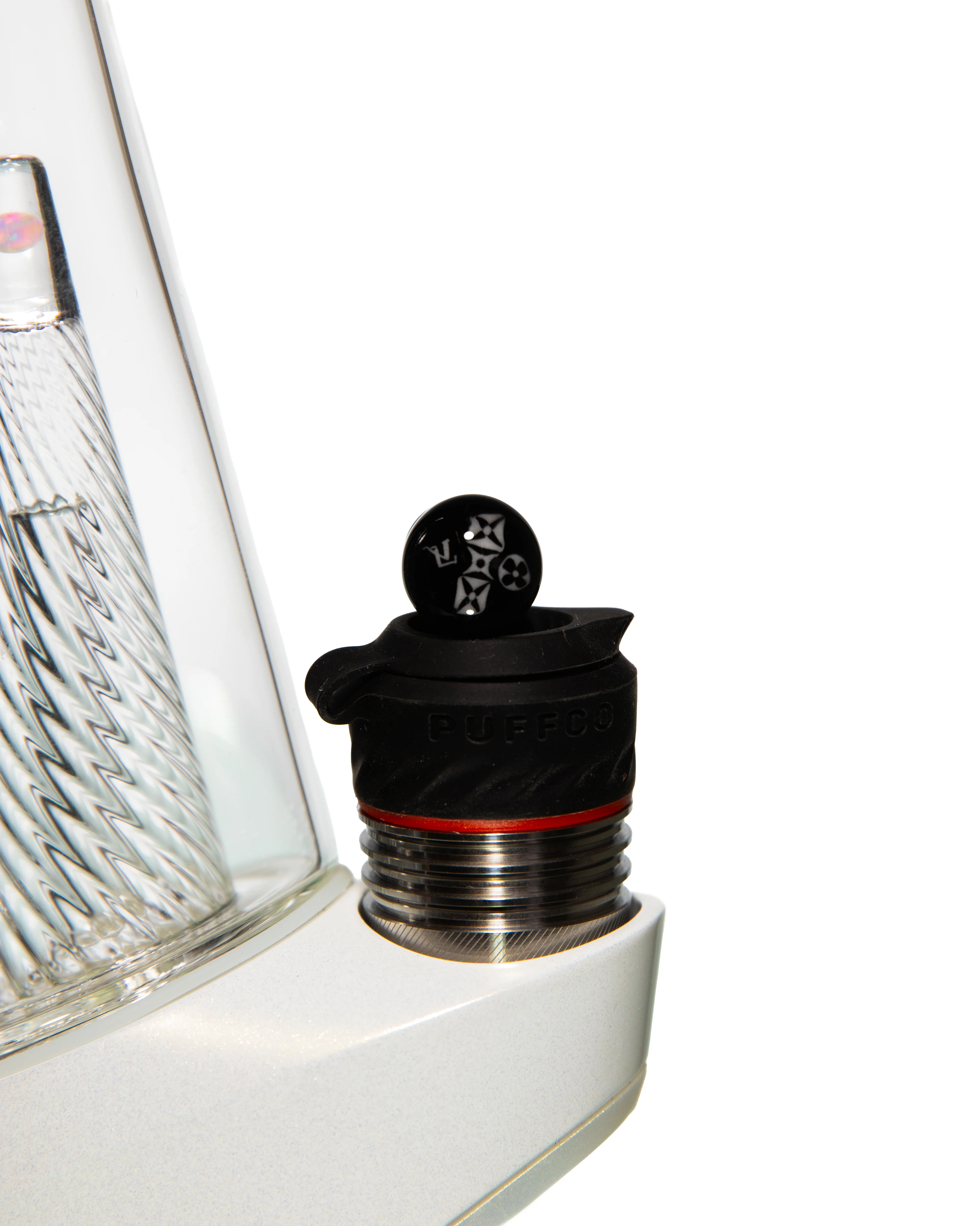 Steve Hulsebos Glass - Puffco Plug 13mm (Black and White LV Symbols) - Image 2